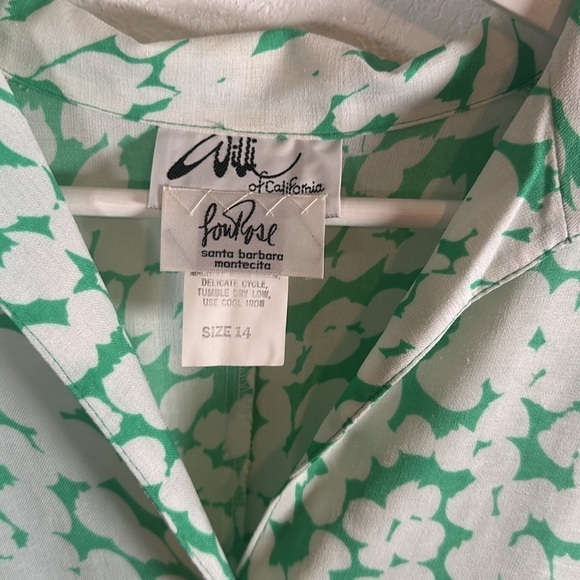 Vintage Willi of California Abstract Floral Midi Dress Bubble Sleeve Size 14 - Picture 3 of 8